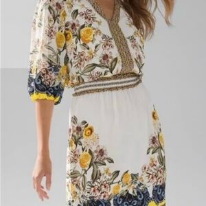 White House Black Market Yellow and Blue Floral Midi Dress